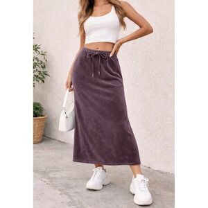 Cato Velour Maxi Skirt Womens Medium Purple Drawstring Pockets Cozy Minimalist